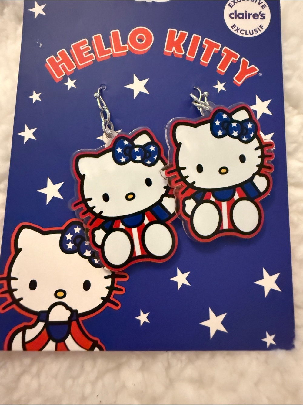 Claire's Hello Kitty Patriotic Dangle Earrings - Red/White/Blue